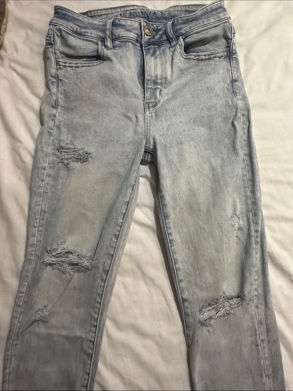 American Eagle Outfitters Women's Light Blue Skinny Distressed Jeans